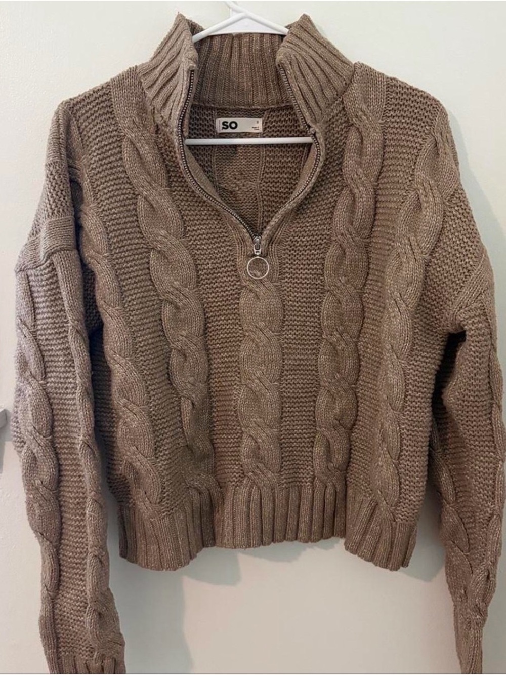 SO Chunky Cable Half-Zip Sweater in Taupe